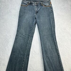 Harley Davidson Jeans Womens 31x30 Bootcut Blue Mid Rise Leather Trim Denim
